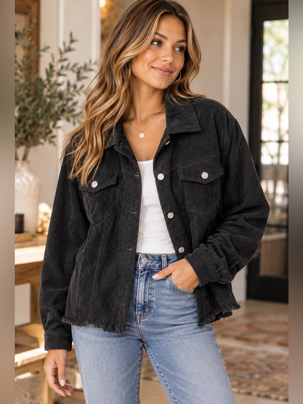 Zenana Lightweight Corduroy Shacket – Black 🖤